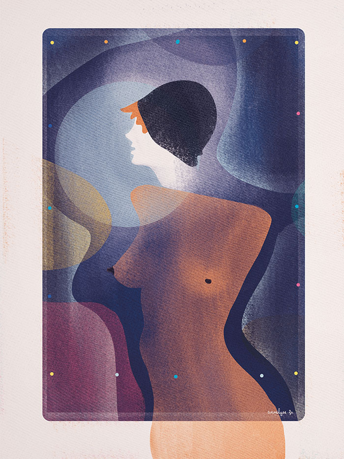 Illustration "Femme de nuit aux seins nus" par Annelyse