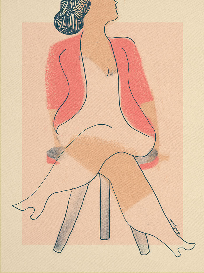 Illustration "femme au tricot rose" par Annelyse